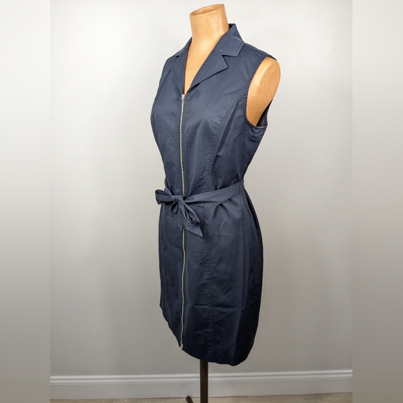Doncaster Full Zip Collared Dress Belted Size Medium Business Casual Navy Blue - Picture 3 of 16